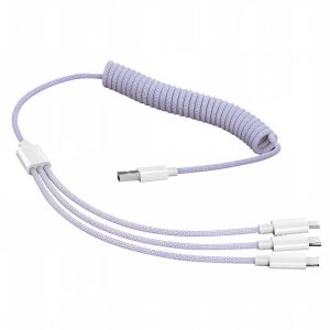 Heavy-Duty Coiled 3-in-1 Braided Car Cable 1.5m
